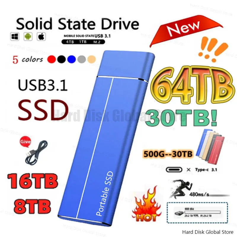 

2023 Original 16TB 4TB 2TB SSD PortableExternal Solid State High-speed Hard Drive USB3.1 Interface Mobile Hard Drive for Laptop