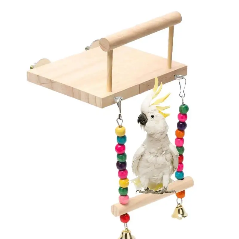 

Parrot Platform Wooden Bird Swing Stand Cage Accessories With Rattle For Budgie Cockatiel Conure Lovebirds Parakeet