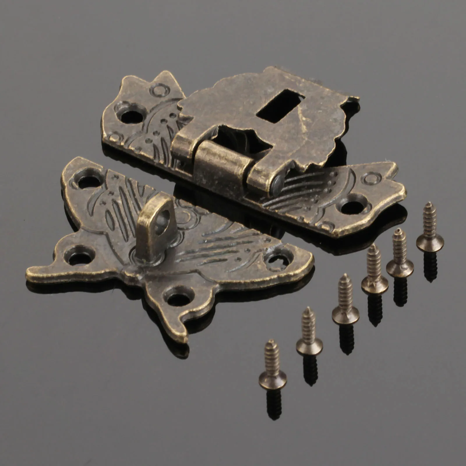

1pc Antique Butterfly Box Latch Jewelry Gift Wooden Box Padlock Hasp Latch Hook With Screws 50*43mm