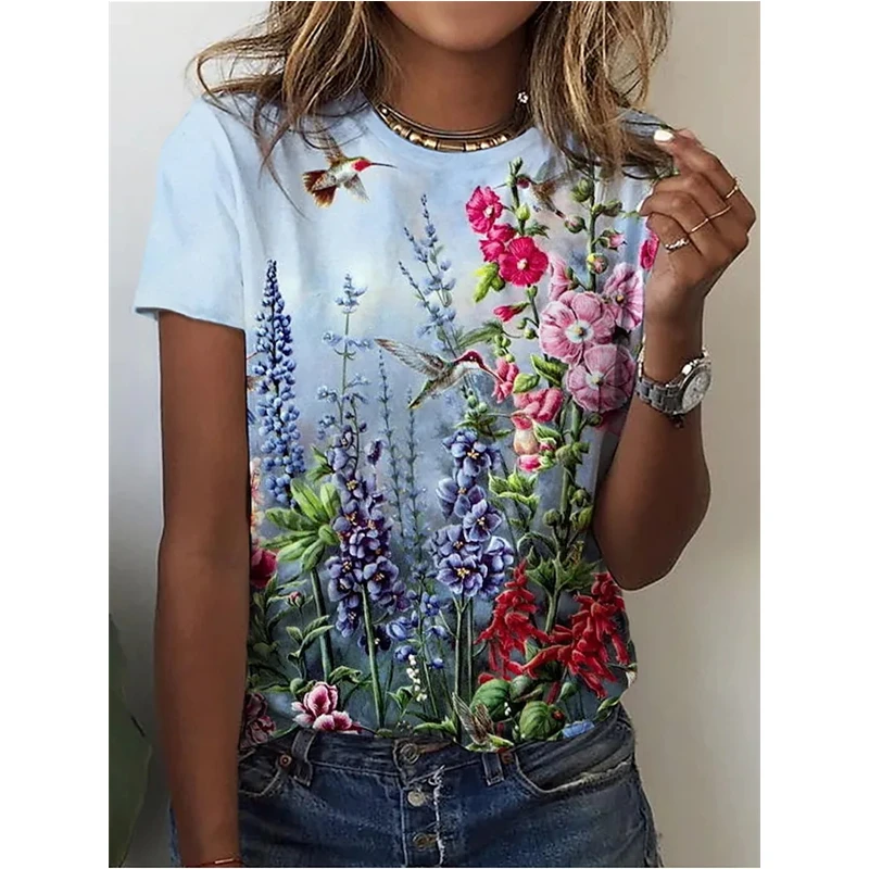 Женское Повседневное платье-футболка с цветочным принтом коротким рукавом и