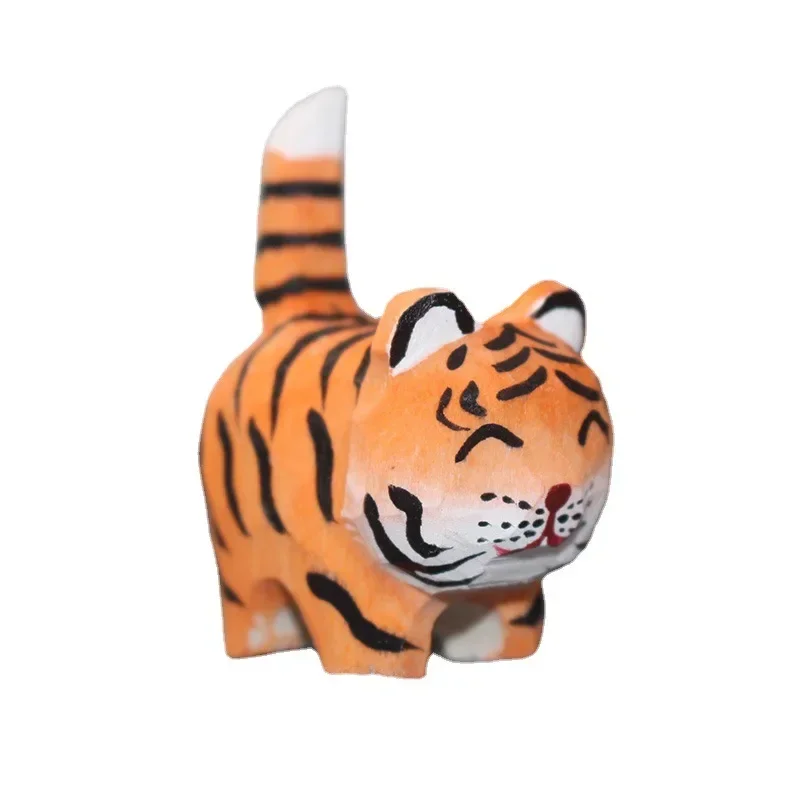Cute Cat Panda Handmade Wood Carving Kitten Ornaments Small Animal Creative Home Desktop Decoration Crafts Figurines Miniatures