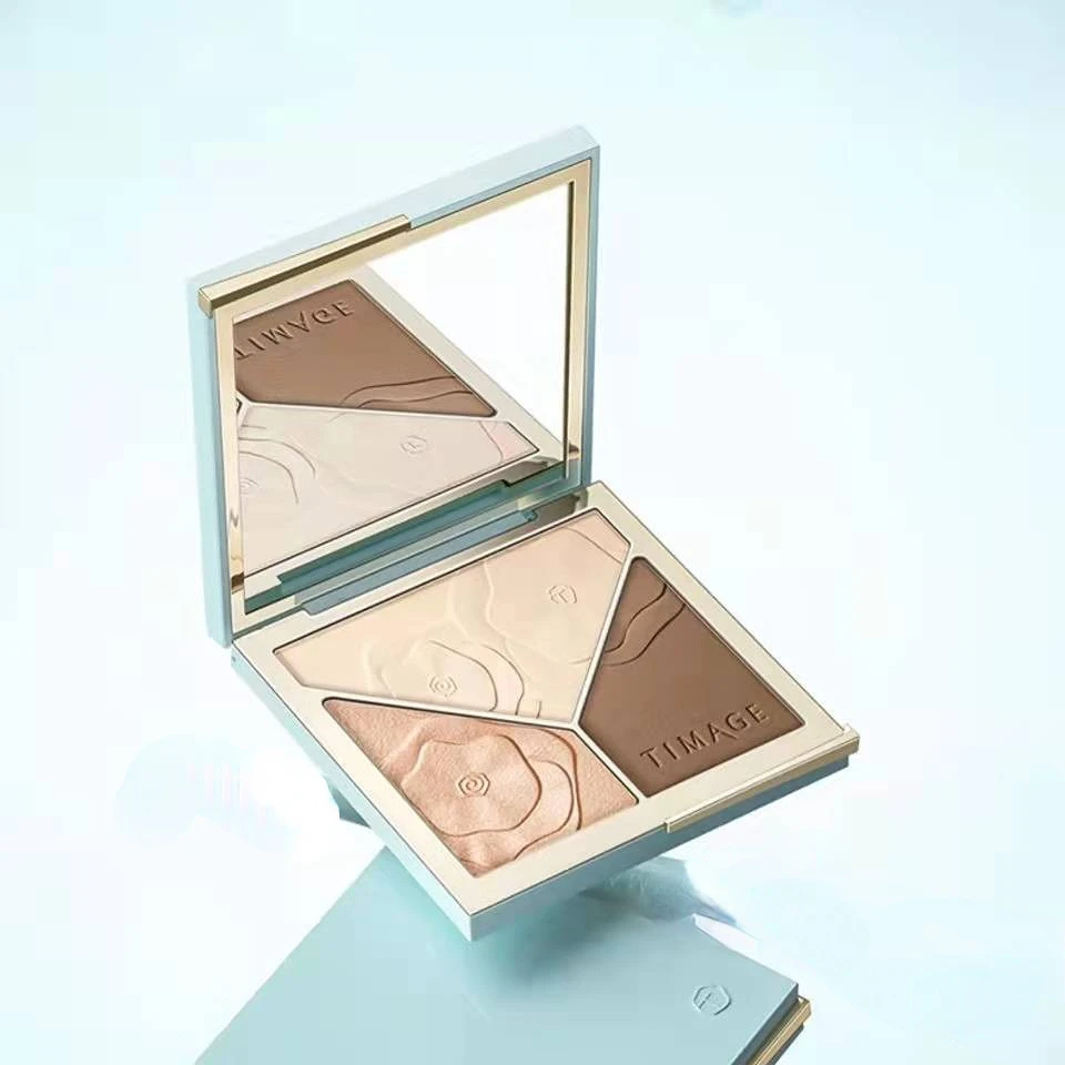 

TIMAGE Caitang High Gloss Repairing Palette with Mirror Personally Researched Three-Color One-Piece Matte Glitter Powder Nose