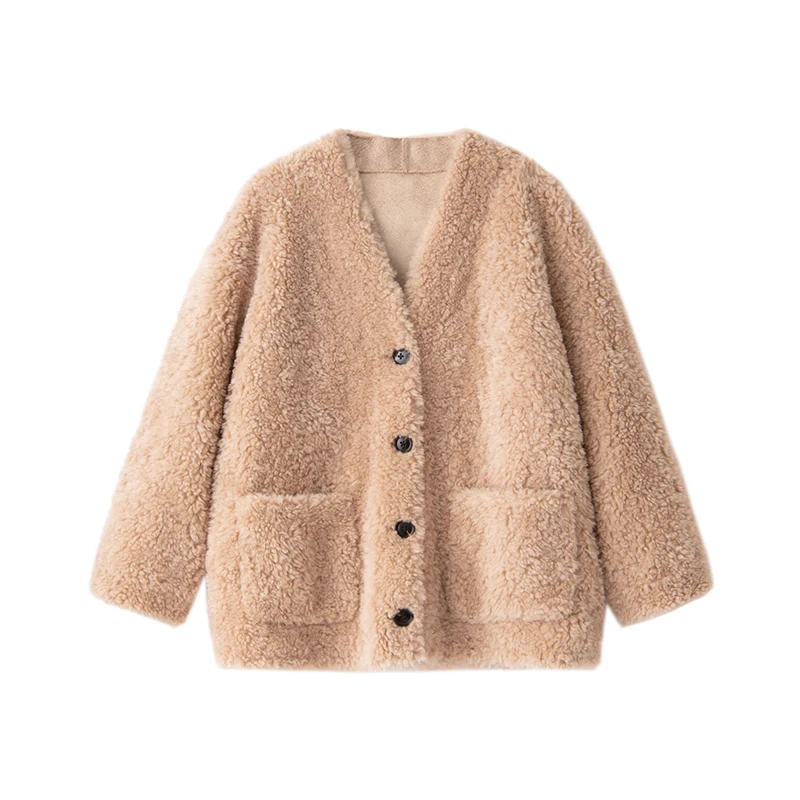 Winter Wool  Casaco Feminino Inverno 2022  High Street Thick Single Breasted  Wide-waisted  V-Neck  Winter Jacket Women