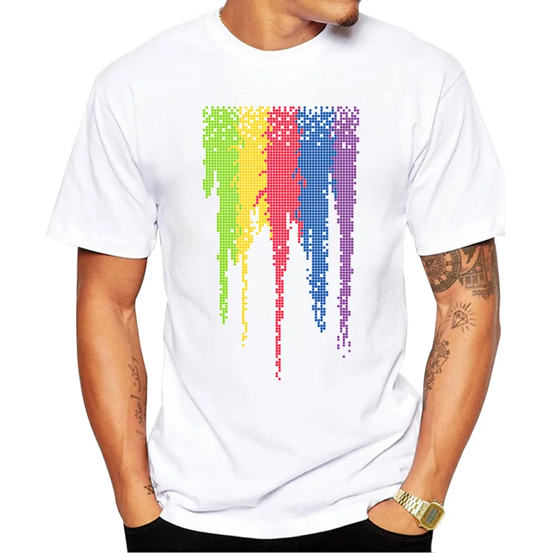 TEEHUB новая хипстерская мужская футболка с радужным пикселем повседневные