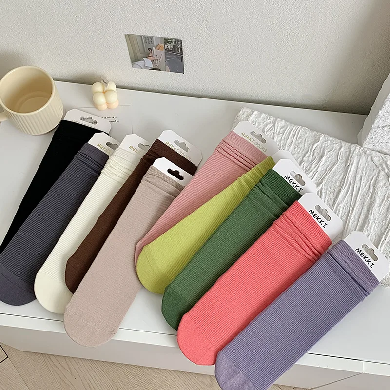 

Women Ice Thin Loose Socks Calf Tube Socks Summer Purple Knee Nylon Socks Japanese Fashion College Style Solid Color