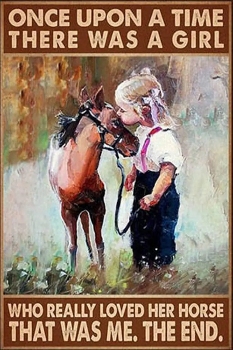 

Винтажный металлический жестяной знак однажды была девушка, которая действительно ей понравилась лошадь, это был я, Декор для дома, настенн...