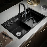 bathroom sink black nano stainless steel sink kitchen sink stepped large single slot multifunctional sink