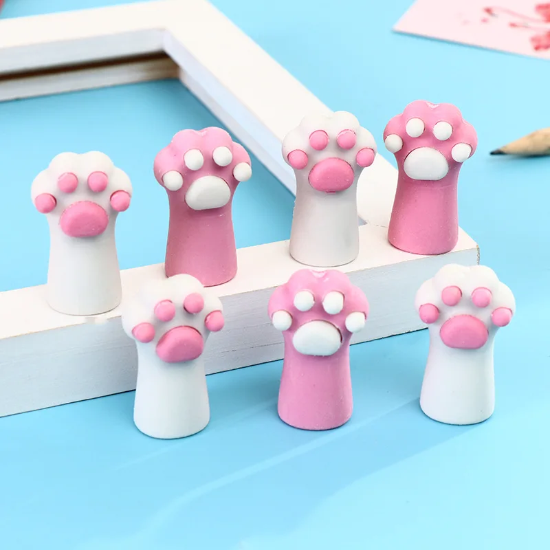 

3pcs Cute Cat Paw Erasers Kawaii Pen Topper Rubber Erasers Correction Tool Wipe Clean Kids Toy Stationery School Office Supplies