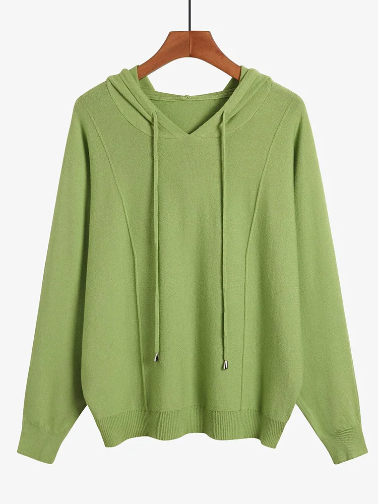 

OHRYIYIE Повседневный розовый вязаный пуловер с капюшоном женский осенне-зимний однотонный базовый свитер женский черный свободный универсал...