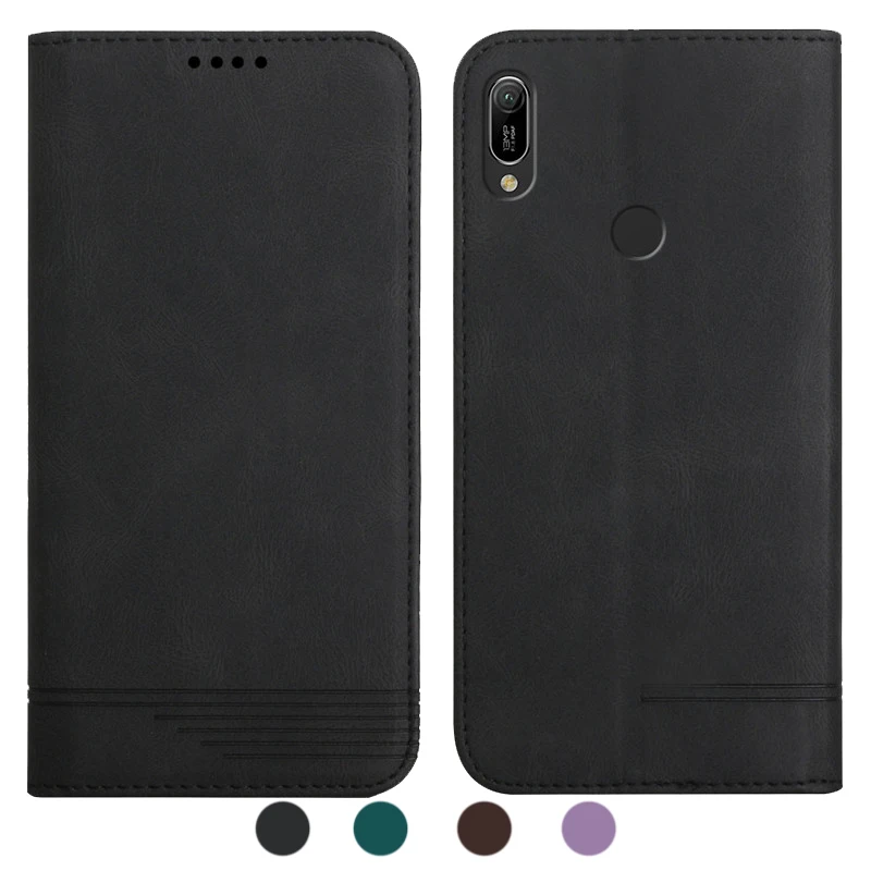 

Y6 Magnetic Wallet Phone Case For Huawei Y6S Y6 S Y6 Prime Pro Y6Prime 2019 Y6p 2020 Coque Stripe Solid Color Leather Case