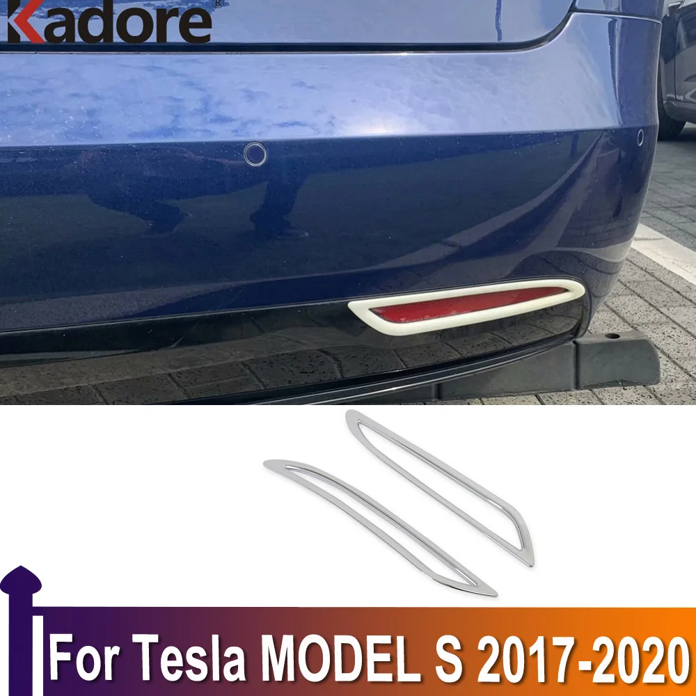 

Задний отражатель для Tesla MODEL S 2017 2018 2019 2020, противотумансветильник фара, наклейка, декоративная отделка, внешние аксессуары, хром