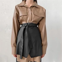 women asymmetric leather skirt with belt female high street skirt 2021 ladies spring and summer new casual sexy slim mini skirts