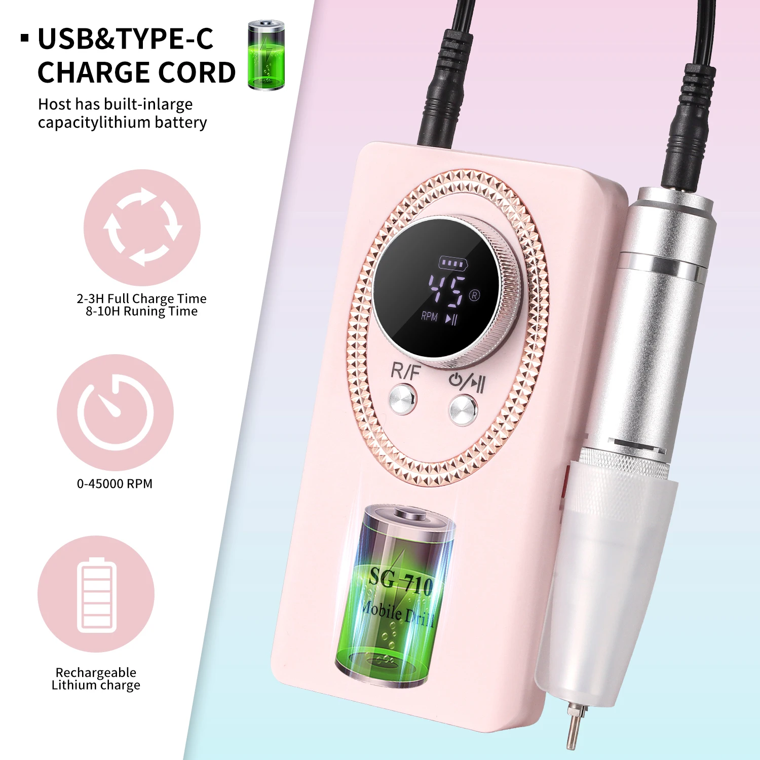 Электрическая Дрель Для Ногтей 45000 Об/мин Профессиональная Маникюрная Машина С