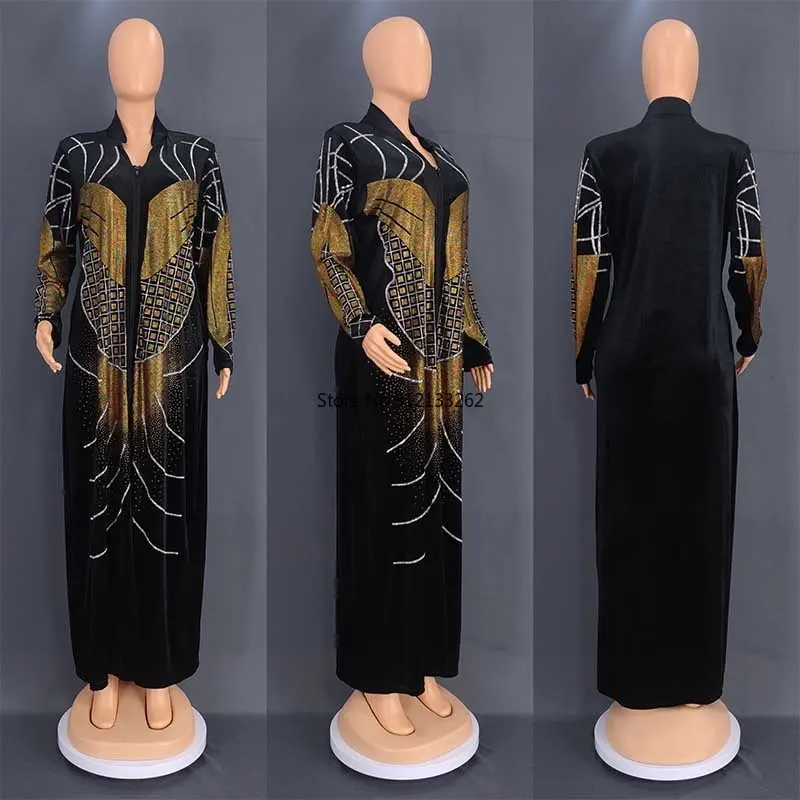 

Velvet African Dresses For Women 2023 Autumn Africa Clothing Muslim Long Maxi Dress High Quality Fashion African Dress For Lady