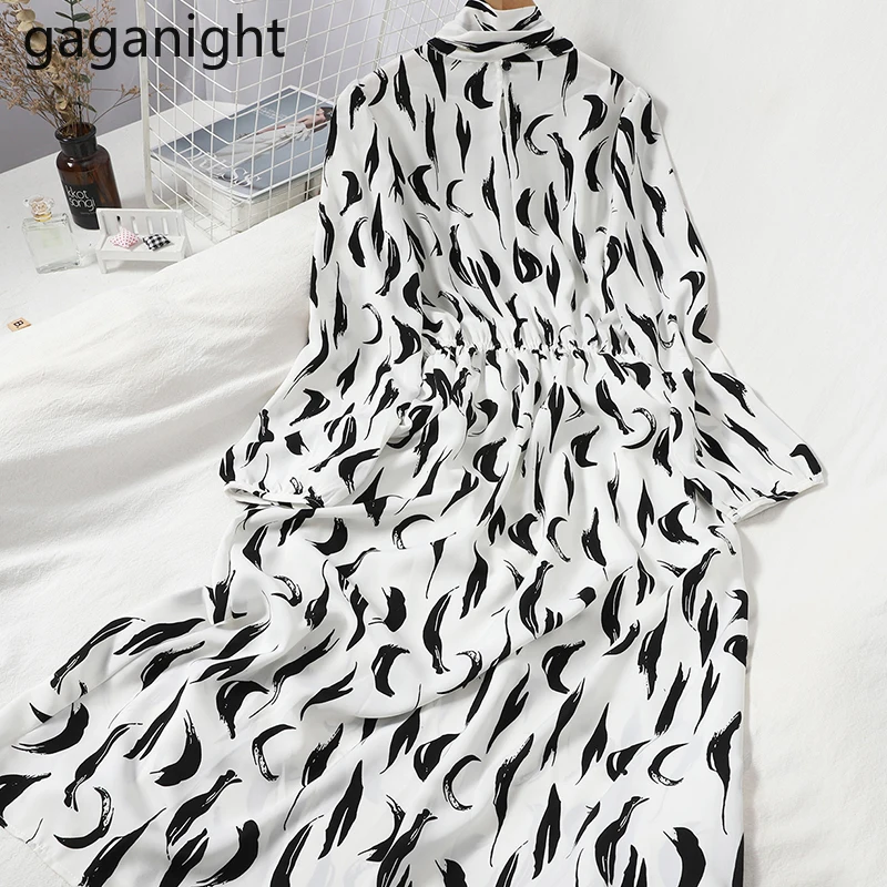 Платье макси Gaganight Fashion для вечеринок с длинными рукавами, стоячим воротником, бантом и элегантным дизайном Chic Korean Bandage Vestidos.