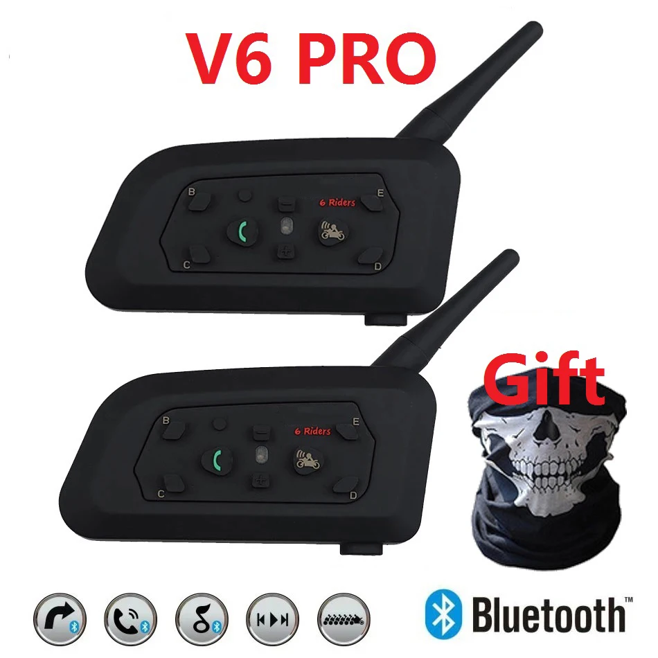 Ejeas V6 PRO Bluetooth Motorcycle Intercom Helmet Headset 6 Riders Communicator Interphone Intermunicador Gift