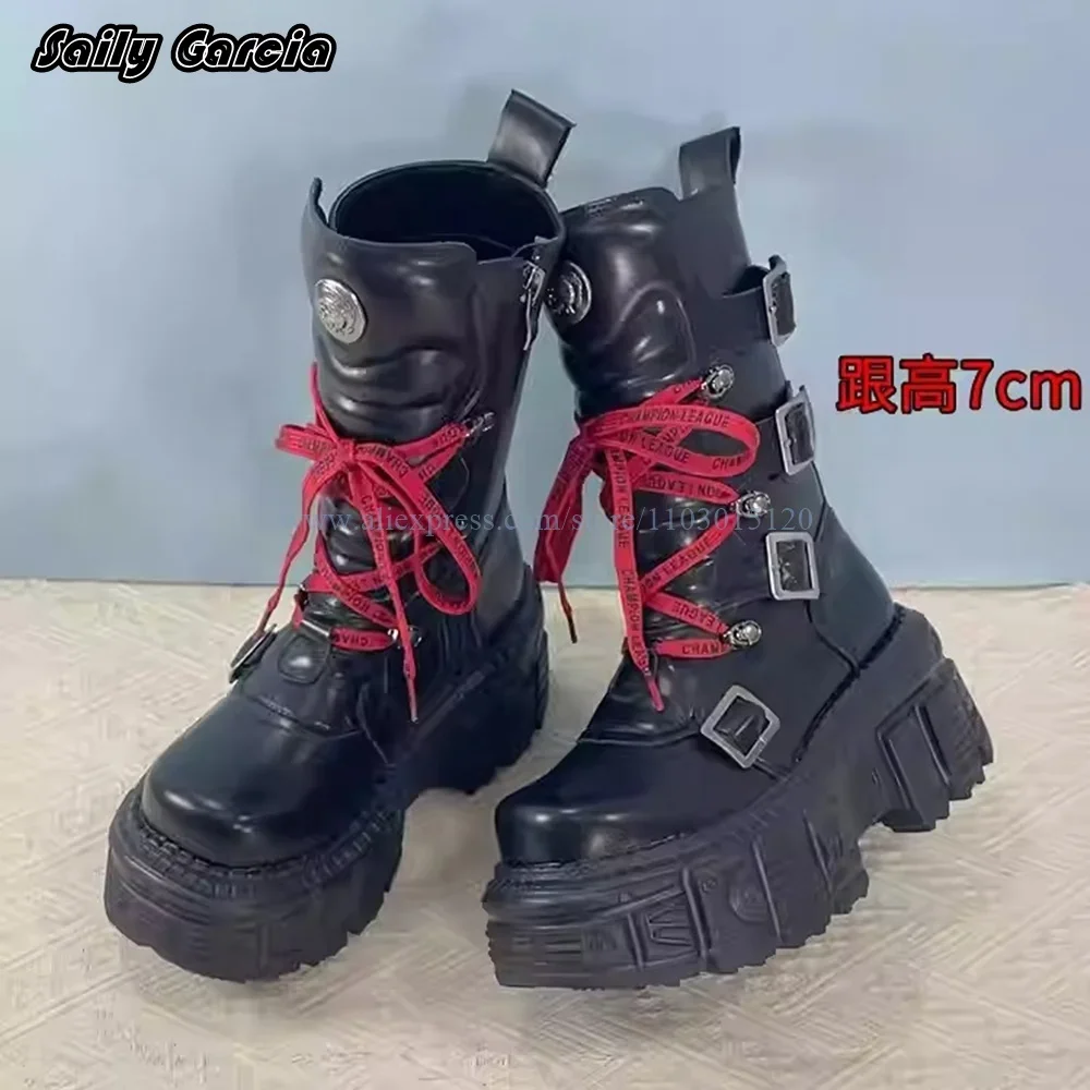 Мотоциклетные ботинки на массивном каблуке в стиле панк с боковой молнией