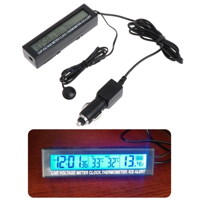

Digital LCD Clock Car Voltmeter Thermometer Battery Voltage Temprerature Monitor 12V/24V Dropshipping
