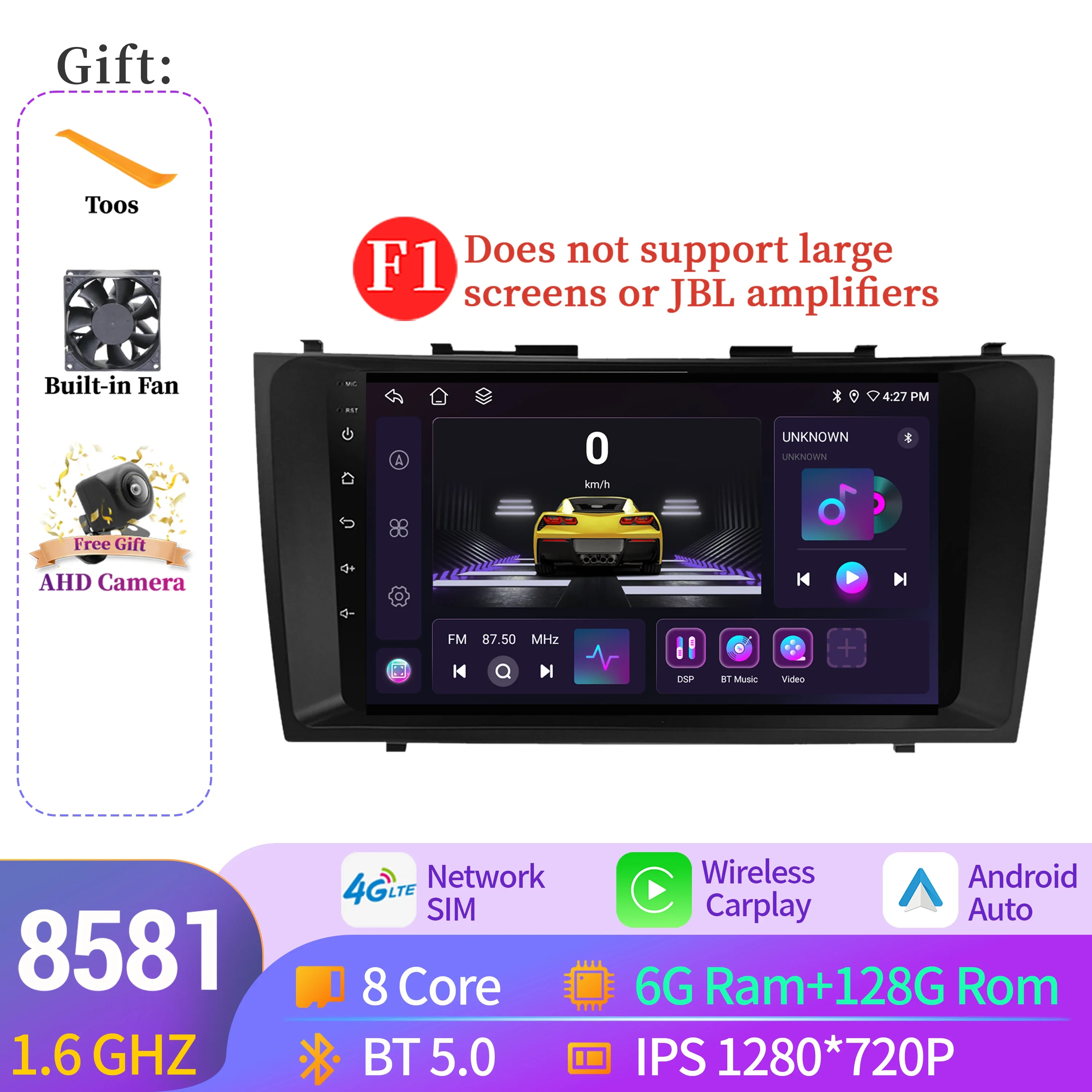 

Для Toyota Camry 7 XV 40 50 2006-2011 Черный Автомобильный Радио Android 14 Мультимедийная Навигация Apple CarPlay Стерео Сенсорный 2K QLED Экран