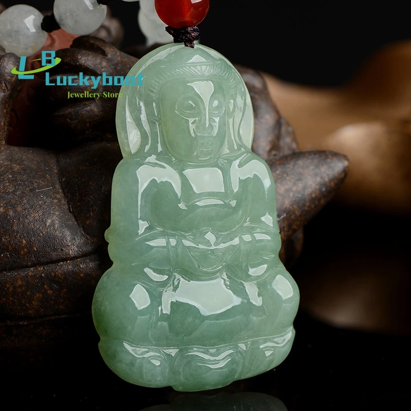 

Natural Burmese Jadeite Jade Guanyin Crystal Gemstone Men's Pendant Necklace