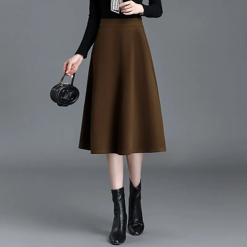 

Женская модная трапециевидная юбка с завышенной талией средней длины, черная зимняя офисная элегантная шикарная облегающая повседневная ю...