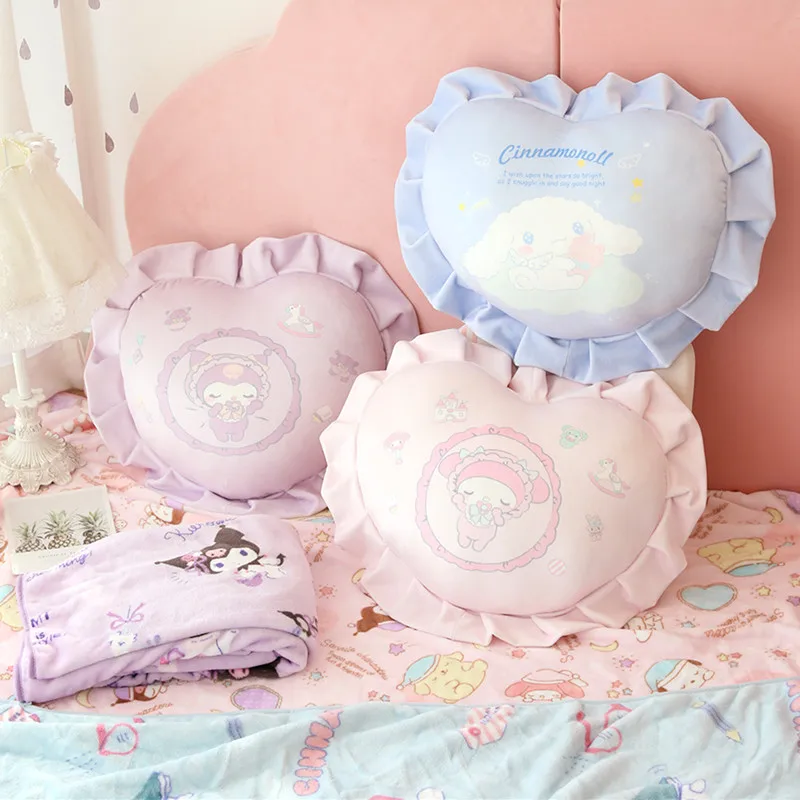 

2in1 Lovely Melody Plush Toys Kuromi Plush Pillow Cinnamoroll Plush Air Conditioner Blanket Cushions Dolls Accessories