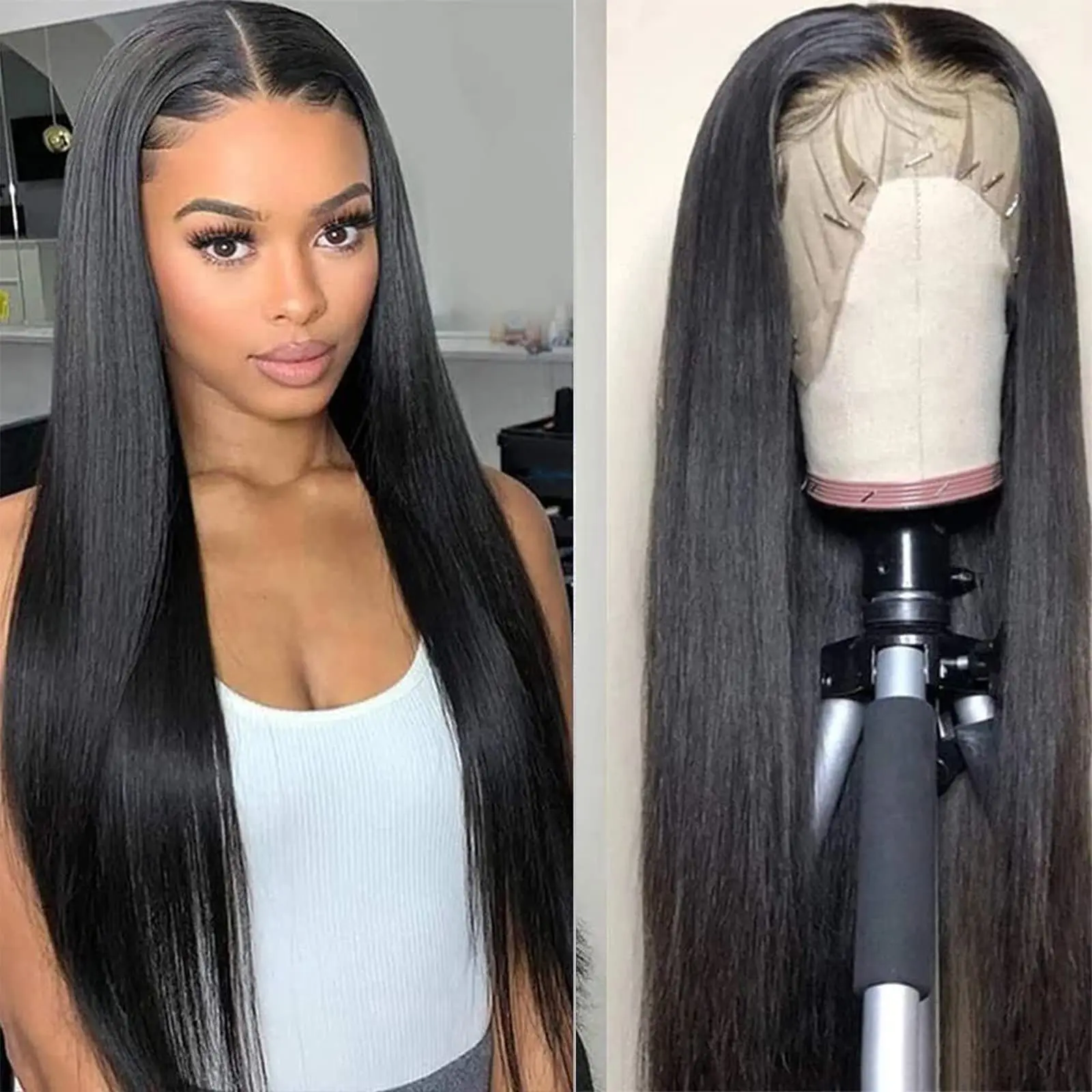 

180% Density 13x4 13x6 HD Transparent Lace Front Human Hair Wigs Pre Plucked Raw Peruvian Straight Human Hair Frontal Wigs