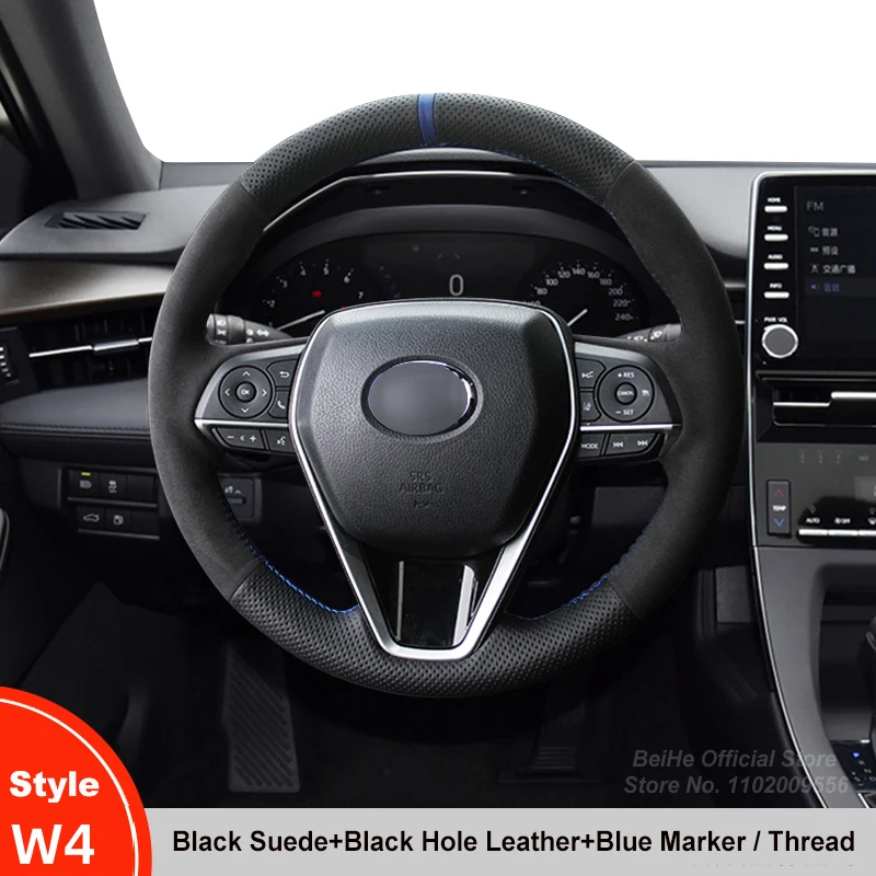 

Customized Non-slip Black Suede Leather Car Steering Wheel Cover For Toyota Camry Corolla RAV4 2018-2020 Avalon 2019-