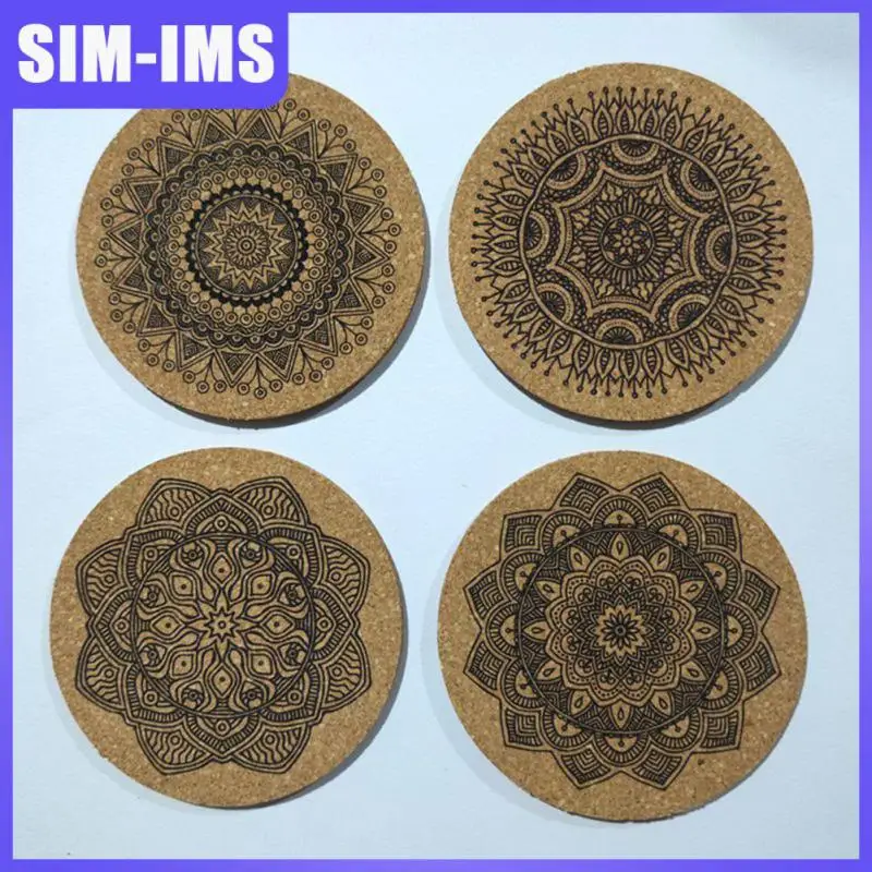 

Creative Coffee Cup Pad With Rack Nordic Mandala Round Cork Coaster Nordic Mandala Design Wooden Coasters Table Mat 6pcs 1 Set