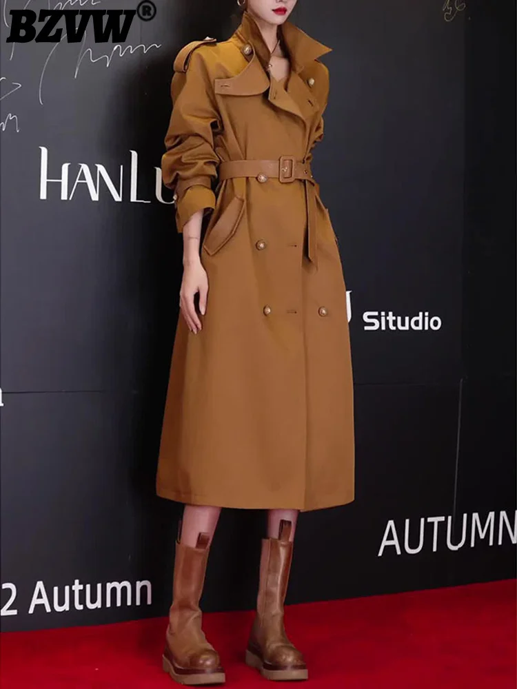 

BZVW Autumn Winter 2023 New Windbreaker Coat Women Casual Fashion Slim And Long Top High Grade Women's Wear Royal Sister 25X2374