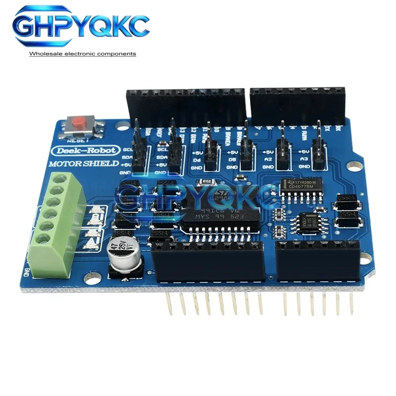 Фото GHPYQKC L298P L298 Shield R3 Модуль драйвера двигателя постоянного тока 2А, двухканальный H-мост, 2-канальный, для Arduino, реле 5В 12В №4
