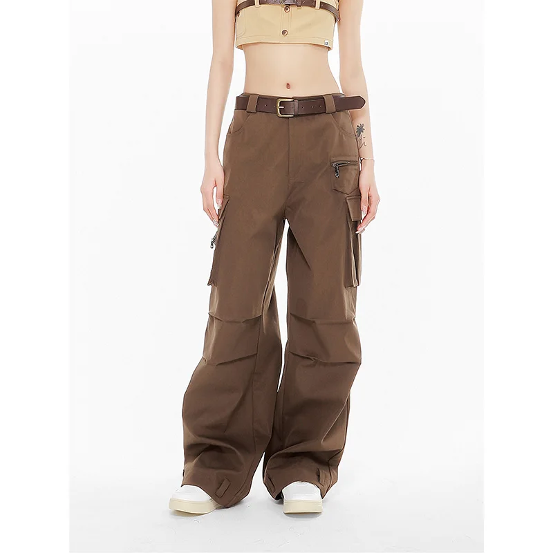 

Vintage High Waist Cargo Pants Women Chic Design Streetwear Hip Hop Summer Wide Leg Straight Brown Baggy Bottoms Casual Pants