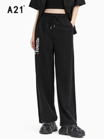a21 womens casual high waist straight trousers 2022 summer new fashion loose and comfortable drawstring wide leg sports pants