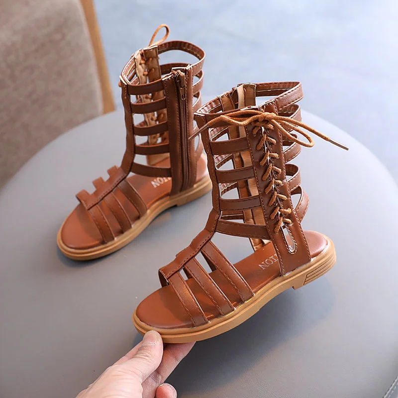 

Kids summer sandals girls high tube Side zipper Soft Sole Non-slip sandals fashion Thin belt open toe princess beach shoes 26-36