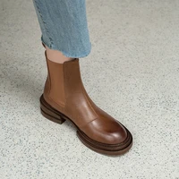 Зимние ботинки, женские ботинки из спилка с круглым носком, обувь на толстом каблуке, женские ботинки-Челси, Черные ботильоны