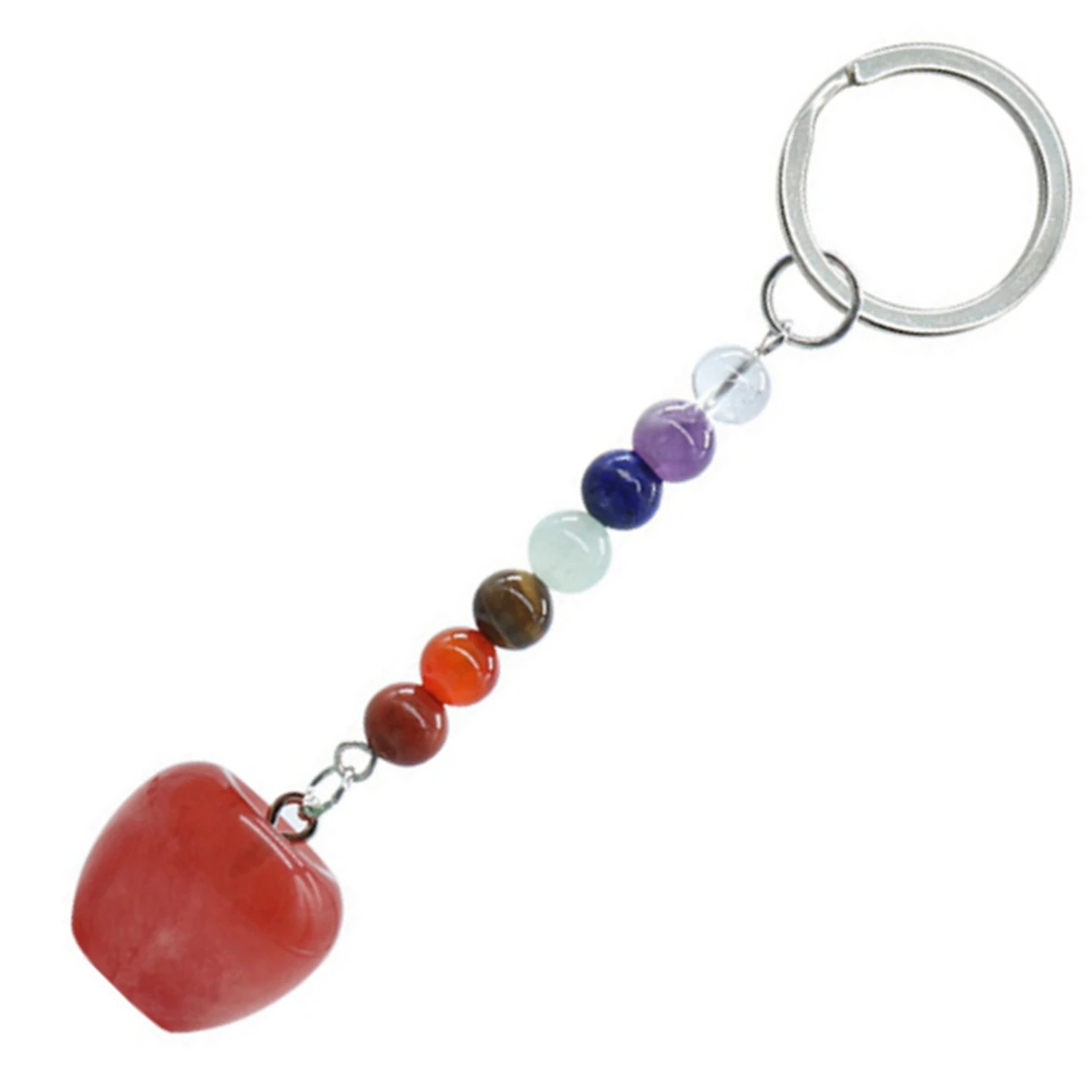 

Cherry Quartz Apple keychain for Bags Key with 7 Chakra Stone Beads Chain Natural Gemstone Fruits Pendants Keyrings