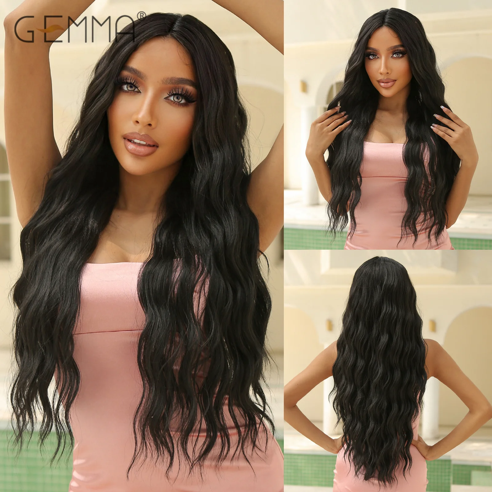 

GEMMA Synthetic Black Lace Front Wig Long Curly Lace Frontal Natural Hair Wigs for Women Afro Cosplay Daily Heat Resistant Fibre