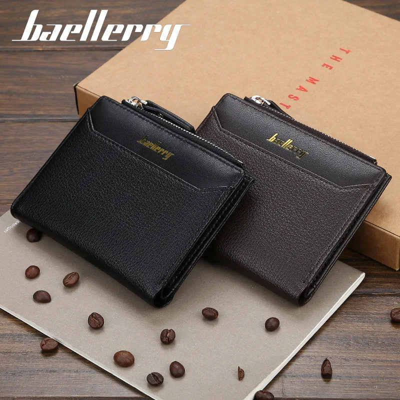 Men's Short Wallet Multi Card ID Card Bag for Men Thin Zipper Buckle Zero Wallet Photo Holder PU Leather