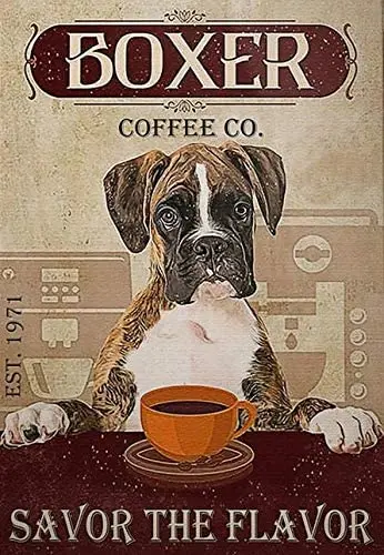 

Tin Signs Boxer Dog Coffee Poster Laundry Room Art Print Bathroom Decor Home Decor Dog Signs Road Signs High Way Metal Tin Sign