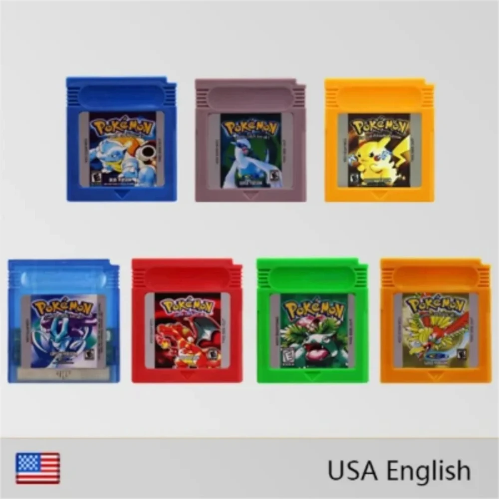 Фото Игровой картридж серии GBC США, 16-битная карта игровой консоли, синий, кристалл, зеленый, золотой, красный, серебристый, желтый, английский для №1