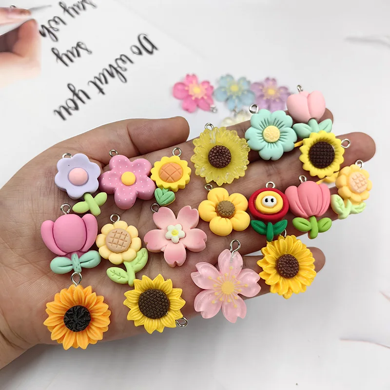 10 шт. цветы подсолнухи Сакура подвески из смолы Маргаритка тюльпан подвески искусственная задняя сторона кабошон