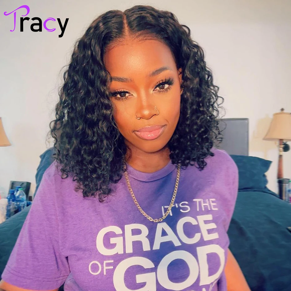 TRACY HAIR Water Wave Bob Wig 13x4 Lace Front Human Hair Wigs Short Bob Wig Pre-Plucked Human Hair wigs