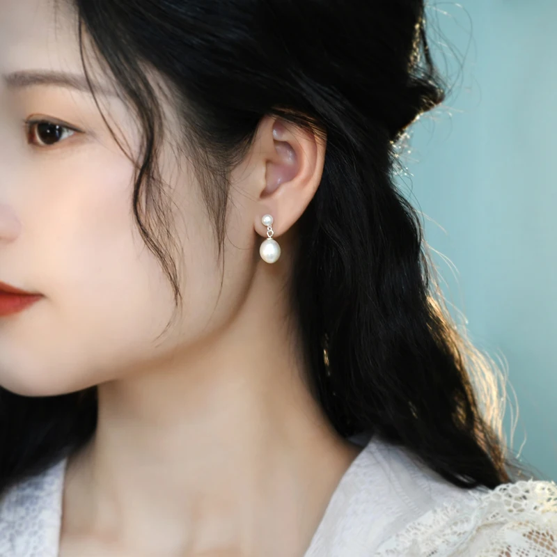 

ASHIQI Natural Freshwater Pearl Earrings 925 Silver Fashion Jewelry for Women Gift New Trend