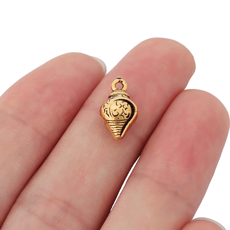 

40 x Tibetan Silver/Gold Sea Snail Conch 3D Charms Pendants Beads for DIY Bracelet Necklace Jewelry Making Accessories 15x8mm