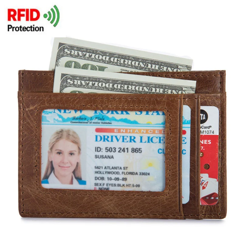 

1040 RFID Slim Thin Card Holder Men's Wallet Retro Genuine Leather Small Thin Purse Credit Bank ID Storage Organizer Card Bag