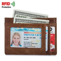 1040 rfid slim thin card holder mens wallet retro genuine leather small thin purse credit bank id storage organizer card bag