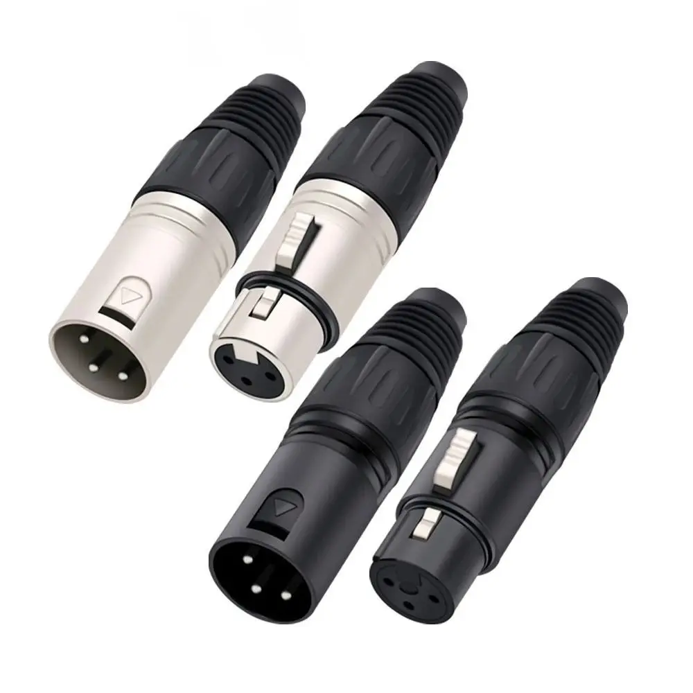 

1Pc Black Silver 3 Pin XLR Male/Female Plug Wire Connector 3 Poles XLR Microphone Plug MIC Cable Terminal Connector