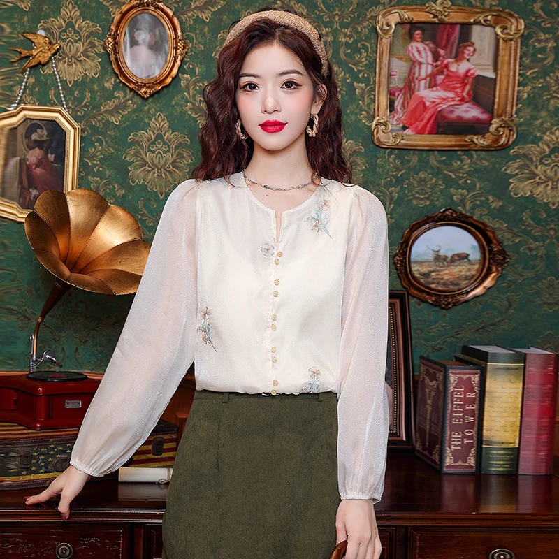 Новая модная женская блузка с длинным рукавом и круглым вырезом Повседневная