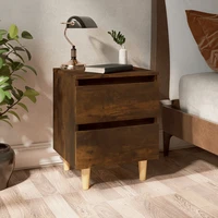 2 pcs bedside cabinet with solid wood legs chipboard nightstands side table bedrooms furniture smoked oak 40x35x50 cm