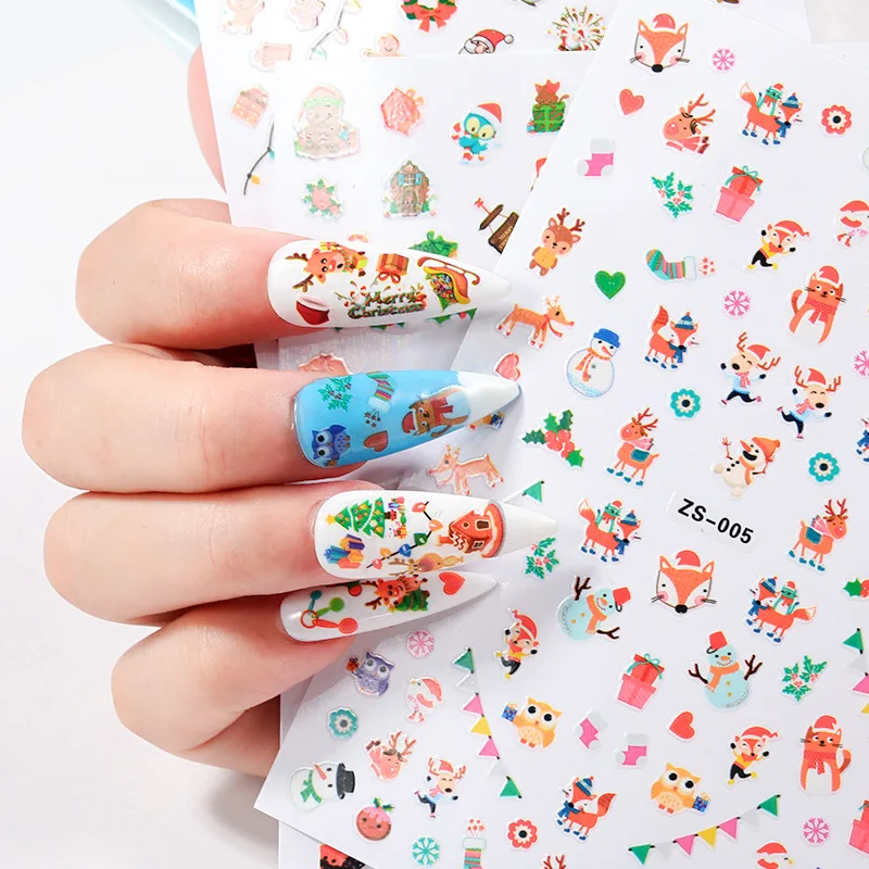 

3Sheets 3D Nail Art Stickers Cartoon Christmas Series Snowflake Self-Adhesive Nail Decals DIY Manicure Decorations Accessories
